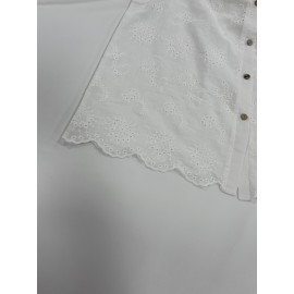 Women's Elegant Semi-Sheer Lace Blouse - Lightweight Breathable Long Sleeve Button-Up Shirt with Stand-Up Collar, Solid Color Machine Washable Plus Size Top for Spring Summer Casual & Formal Wear, Lace Shirt, Delicate Fabric Design