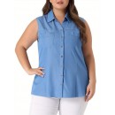 Plus Size Chambray Tops for Women Sleeveless Button Work Shirts Chambray Blouses Summer