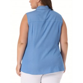 Plus Size Chambray Tops for Women Sleeveless Button Work Shirts Chambray Blouses Summer