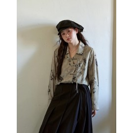 New Chinese Style Ruffle Button-Up Straight Ink Wash Shirt