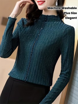 Plus Size, Women's Plus Size Thickened Winter Layering Jacket Blouse - Elegant Long Sleeve Stand Collar Button-Front Shirt Coat, Non-Stretch Warm Tunic for Layering Under Coats, Machine Washable (Curvy-Friendly, Autumn/Winter)