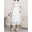 Elegant White Lace Midi Dress with 3/4 Sleeves and Belt Detail, Button-Up Front, Breathable Fabric, Perfect for Casual or Semi-Formal Occasions, Lace Dress, Occasion Wear, Nontransparent Fabric