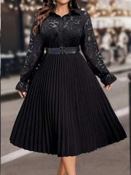 [Plus Size Elegant Dress] Plus Size, Autumn and Winter Fashion Casual Long-Sleeve Pleated Elegant Dress