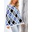 Plus Size - Women'S Bohemian Style Crochet Top - Lightweight Hollow Round Neck Sweater with Blue & Black Color Block Design, Long Sleeve Pullover for Fall/Winter