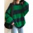 Plus Size - Plus Size, Women'S Plus Size Sweater - Green & Navy Blue Color Block, Loose Fit Long Sleeve Pullover Sweater for Fall/Winter, Non-Stretchy Sweater for Everyday & Formal Outfits - Elegant Women'S Sweater, Winter Wardrobe, Drop Shoulder Design, Cozy Material, Stylish Knitwear, Casual Wear, Green And Black/red Striped Sweater For Women, Crossover Sweater For Women