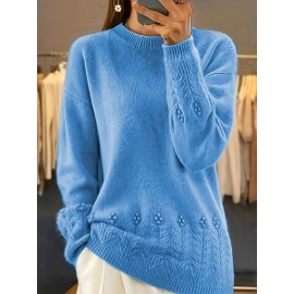 1pc Women'S Casual Crew Neck Sweater, 100% Acrylic Knit Fabric, Solid Color Pullover with Slight Stretch, All-Season Long Sleeve Sweatshirt