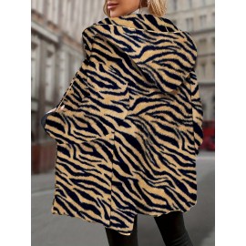 Leopard Print Plus Size Women's Elegant Hooded Winter Coat - Machine Washable Outerwear for Fall & Winter, Soft Warm Fabric, Stylish Women's Outerwear with Hood for Casual to Formal Events