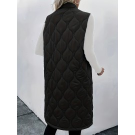 Chic Plus Size Sleeveless Vest - Casual Zip-Up, Warm Puffer Jacket for Women, Solid Color with Stand Collar