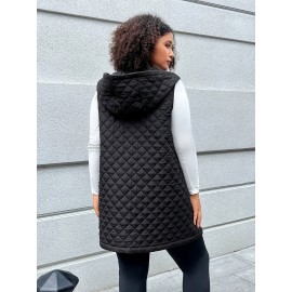 Plus Size, Plus-size Women's black mid-length vest coat, suitable for winter
