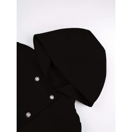 [Plus Size Christmas Coat] Christmas Women's Plus Size Coat | Elegant Double-Breasted Hooded Fleece-Style Polyester Coat with Ribbed Cuffs & Hem, Machine Washable Winter Outerwear for Holiday Parties & Cold Weather