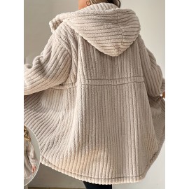 Plus Size - Plus Size, Women'S Plus Size Elegant Teddy Bear Jacket - Cozy Winter Coat with Front Button Closure, Soft Plush & Hooded Collar, Machine Washable (pink) - Casual Outerwear For Cold Weather